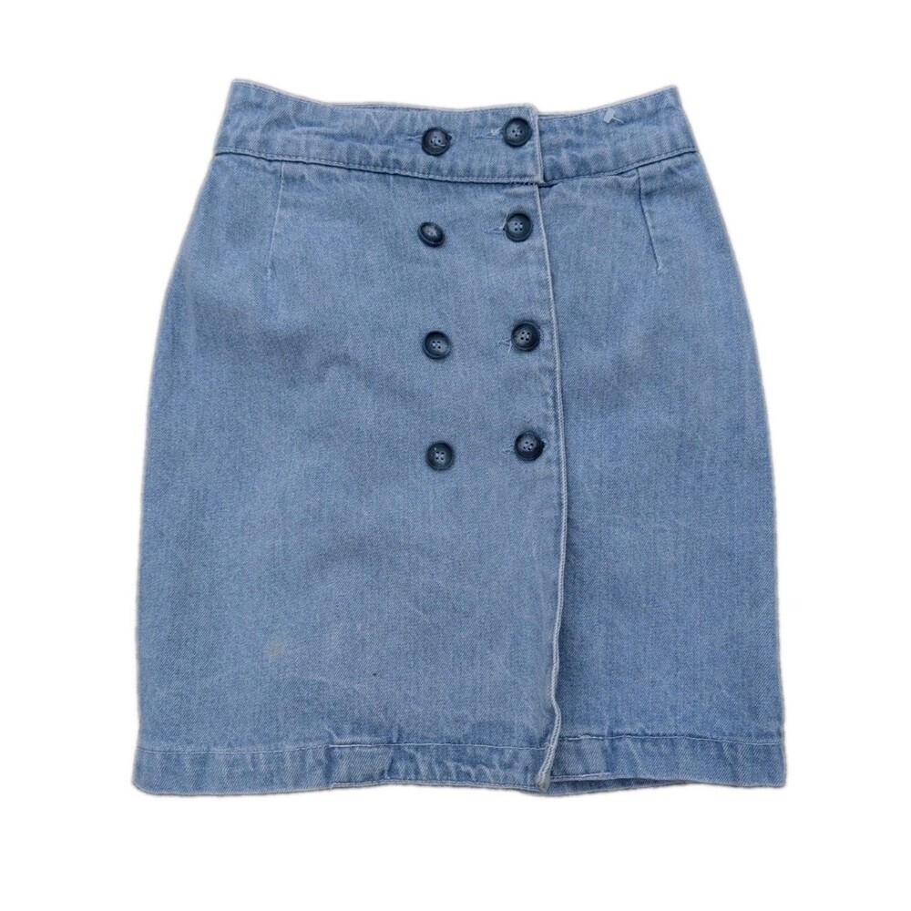 Vintage Action West AW Denim Skirt High Waist Rise Double Button Wrap Western 24